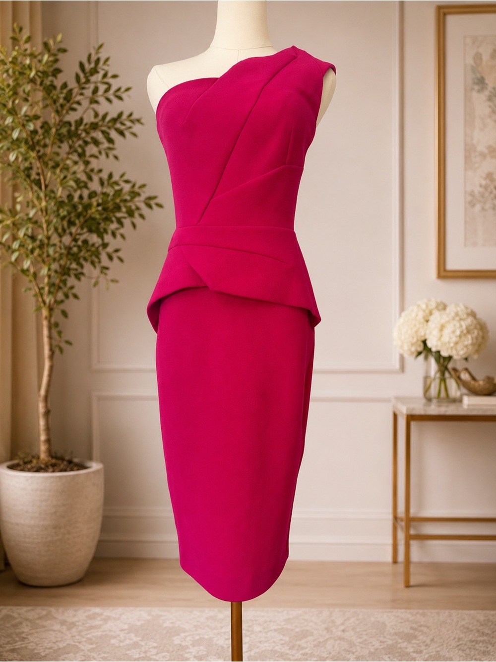 Roland Mouret One-shoulder Peplum Dress - Fuschia Pink - US4/UK8